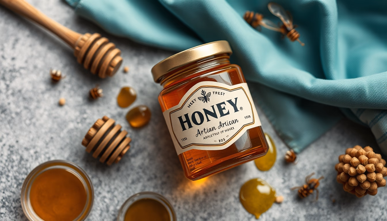 honey jar artisan label in editorial style