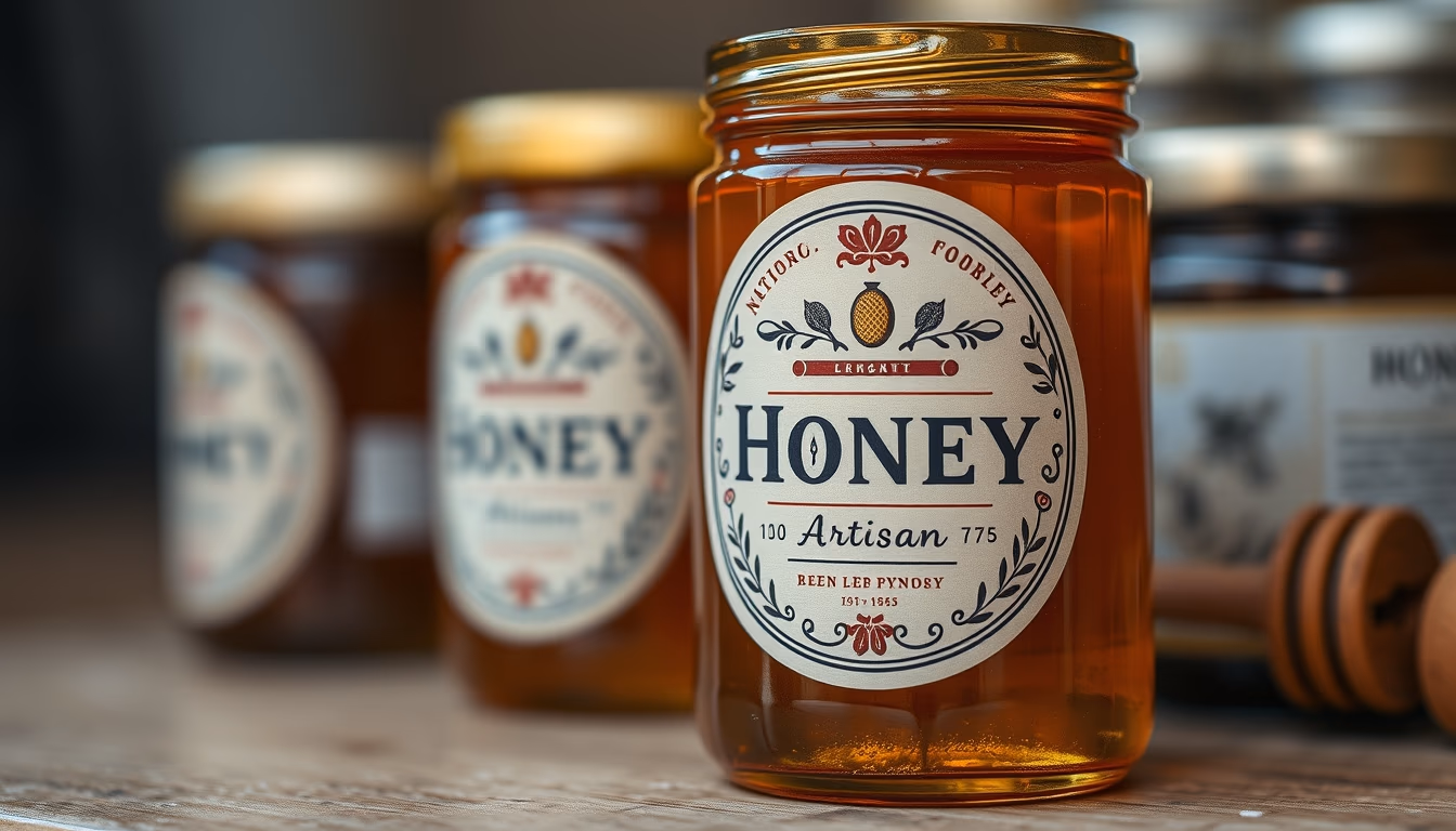 honey jar artisan label in editorial style