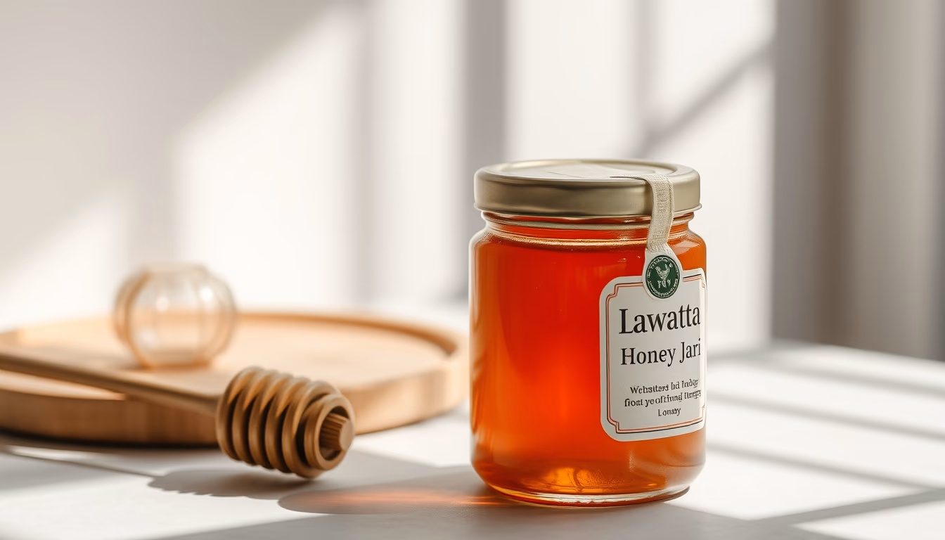 honey jar artisan label in editorial style