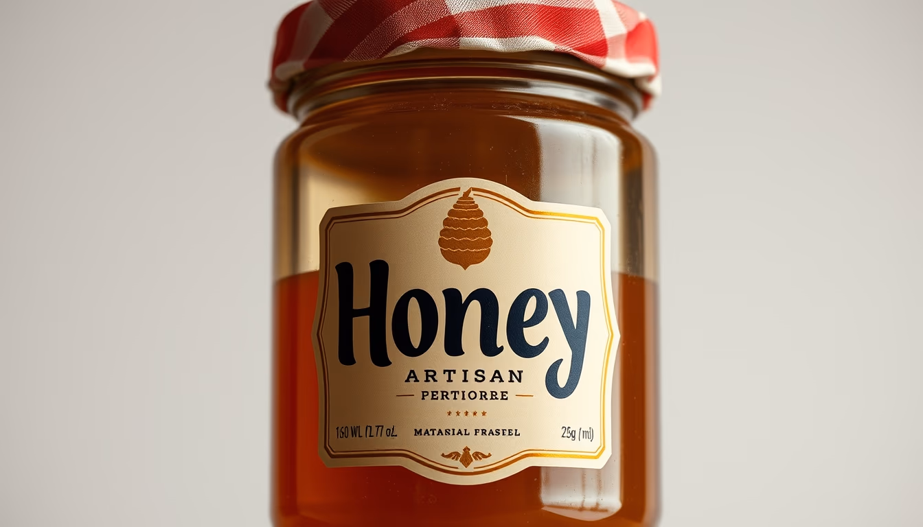 honey jar artisan label in editorial style