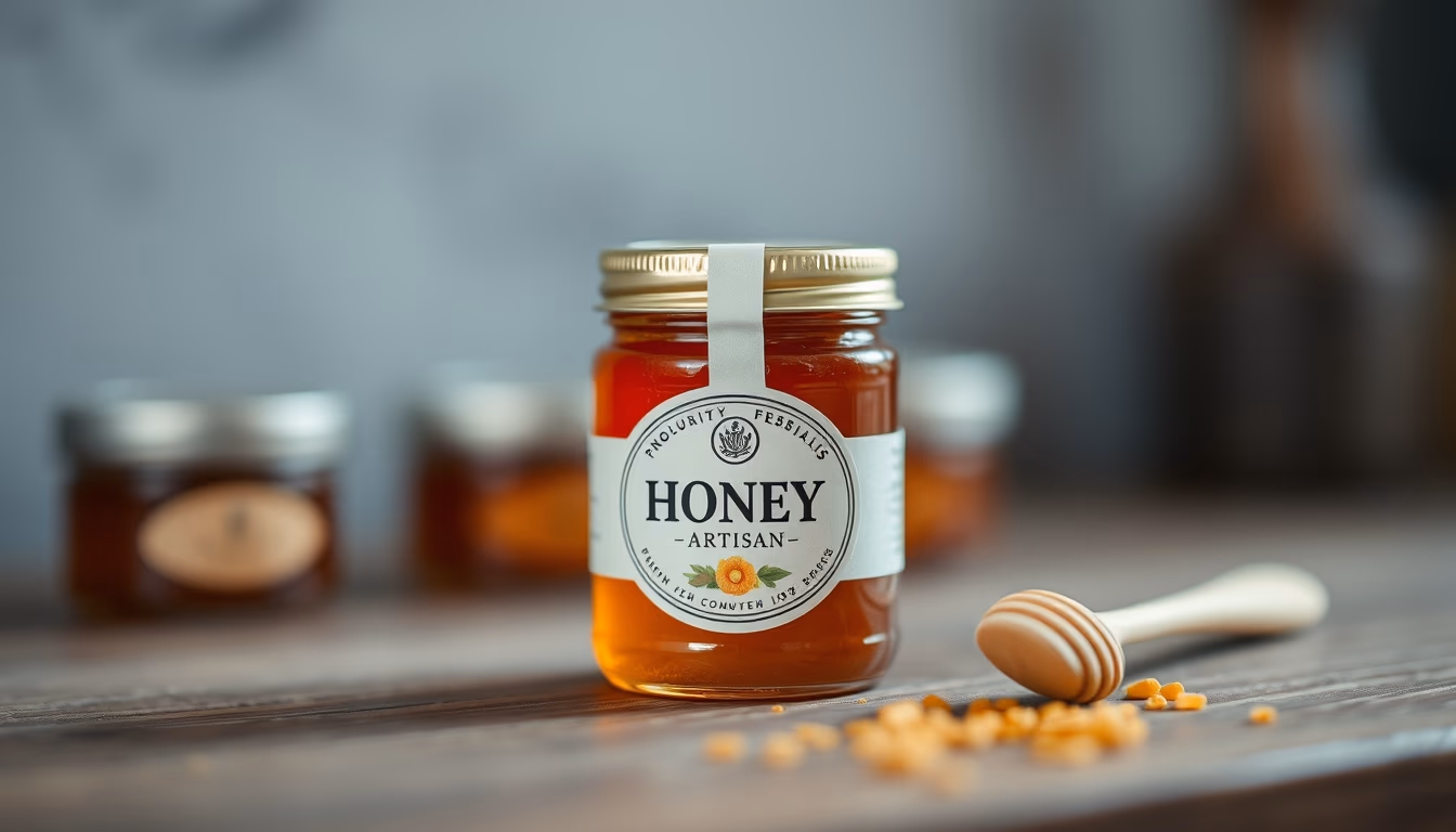 honey jar artisan label in editorial style