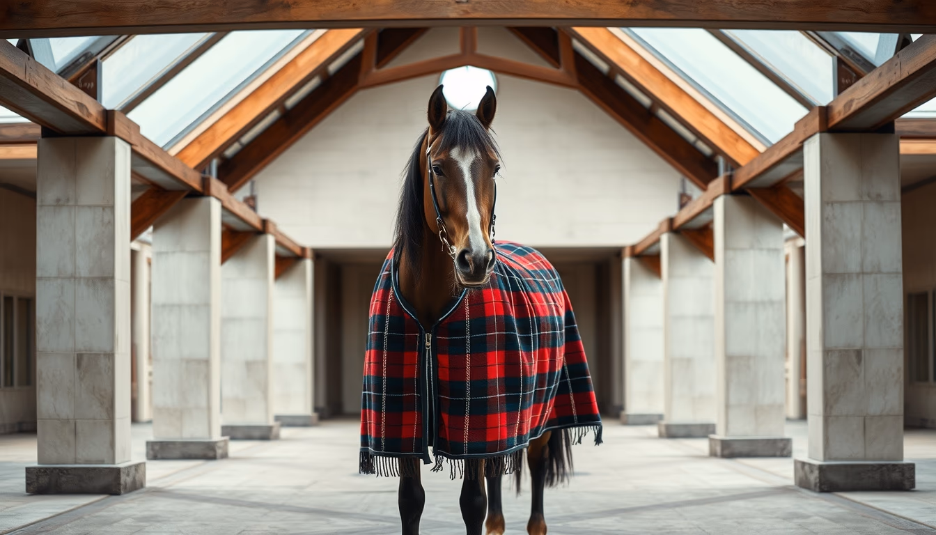 horse blanket wool plaid in editorial style