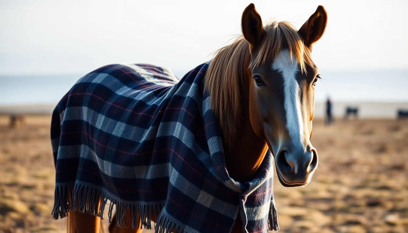 horse blanket wool plaid in editorial style