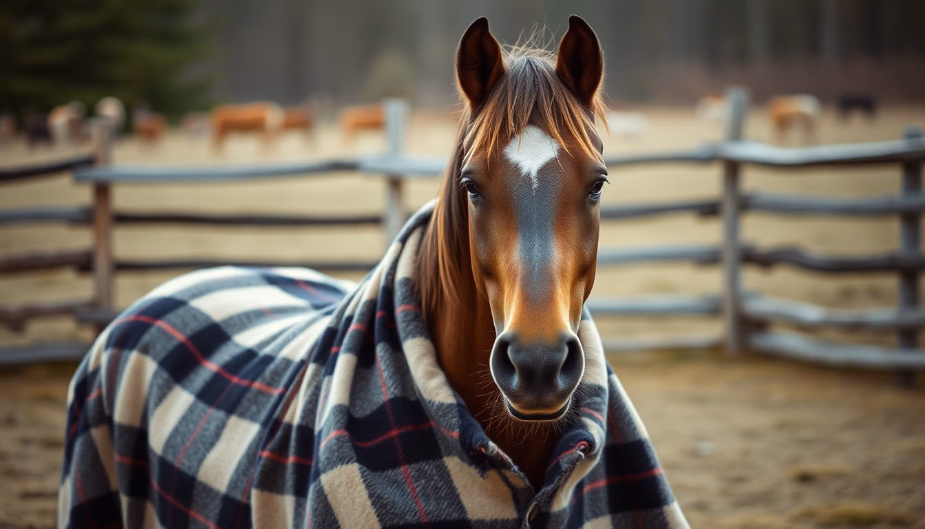 horse blanket wool plaid in editorial style