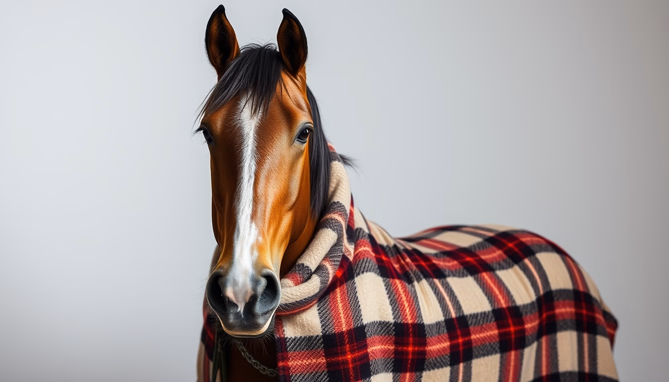 horse blanket wool plaid in editorial style