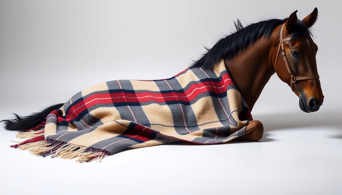 horse blanket wool plaid in editorial style