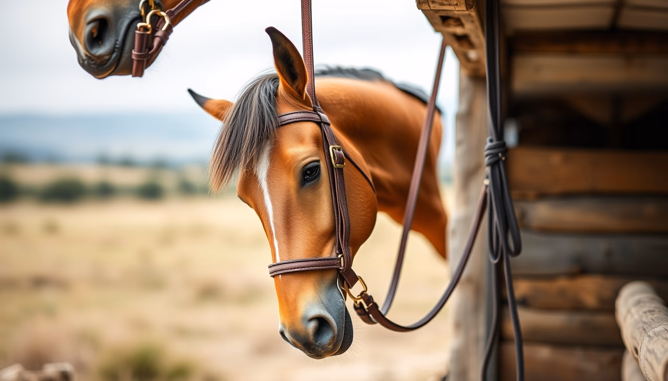 horse bridle hanging in editorial style