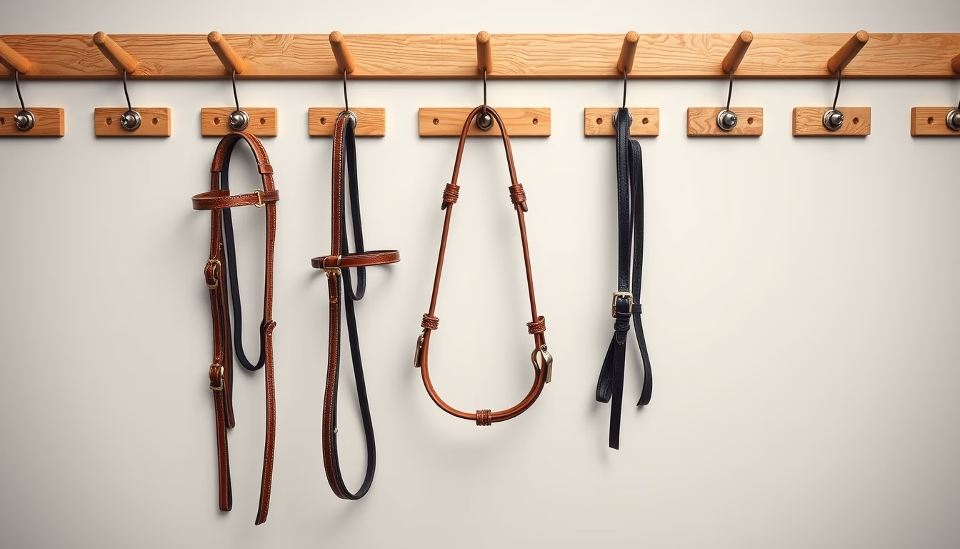 horse bridle hanging in editorial style