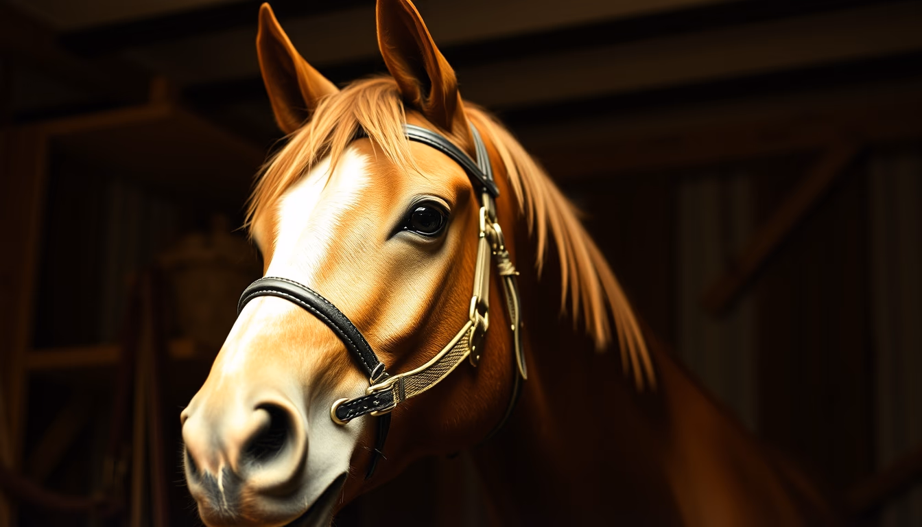 horse bridle hanging in editorial style