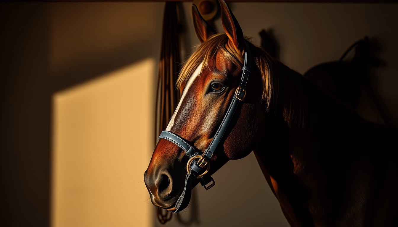 horse bridle hanging in editorial style