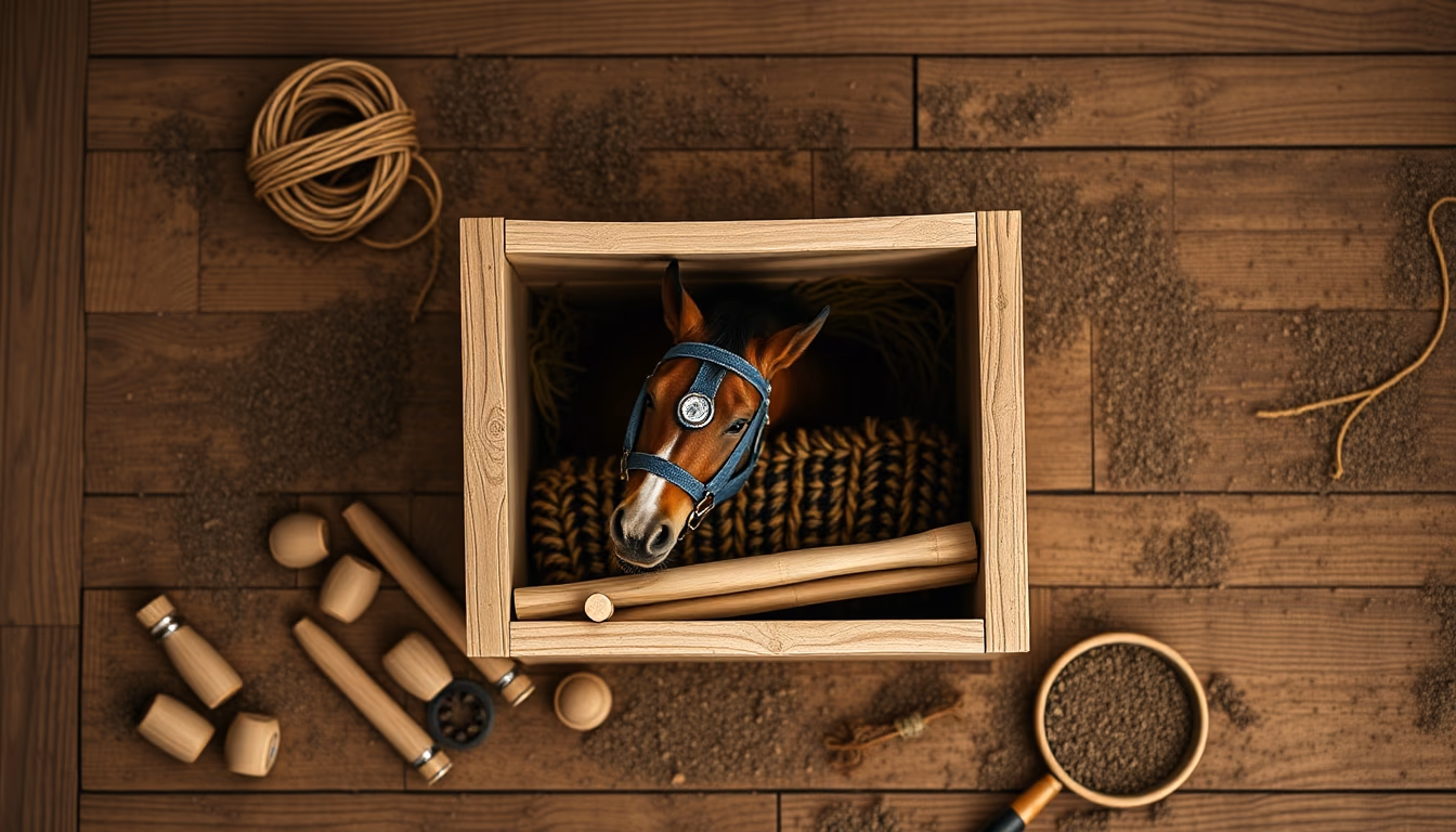 horse stable wooden box in editorial style