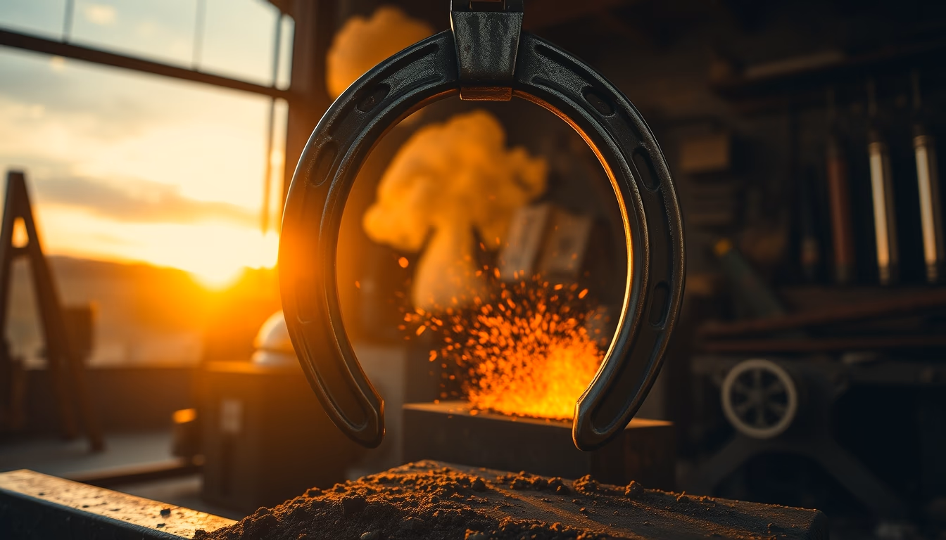 horseshoe iron forge in editorial style