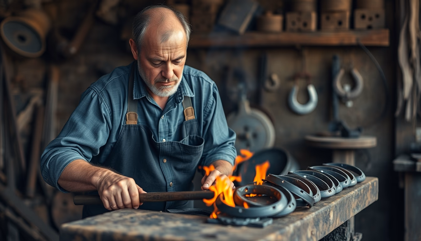 horseshoe iron forge in editorial style