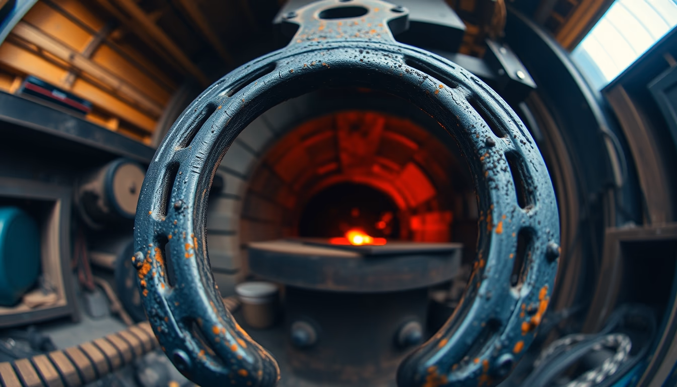 horseshoe iron forge in editorial style