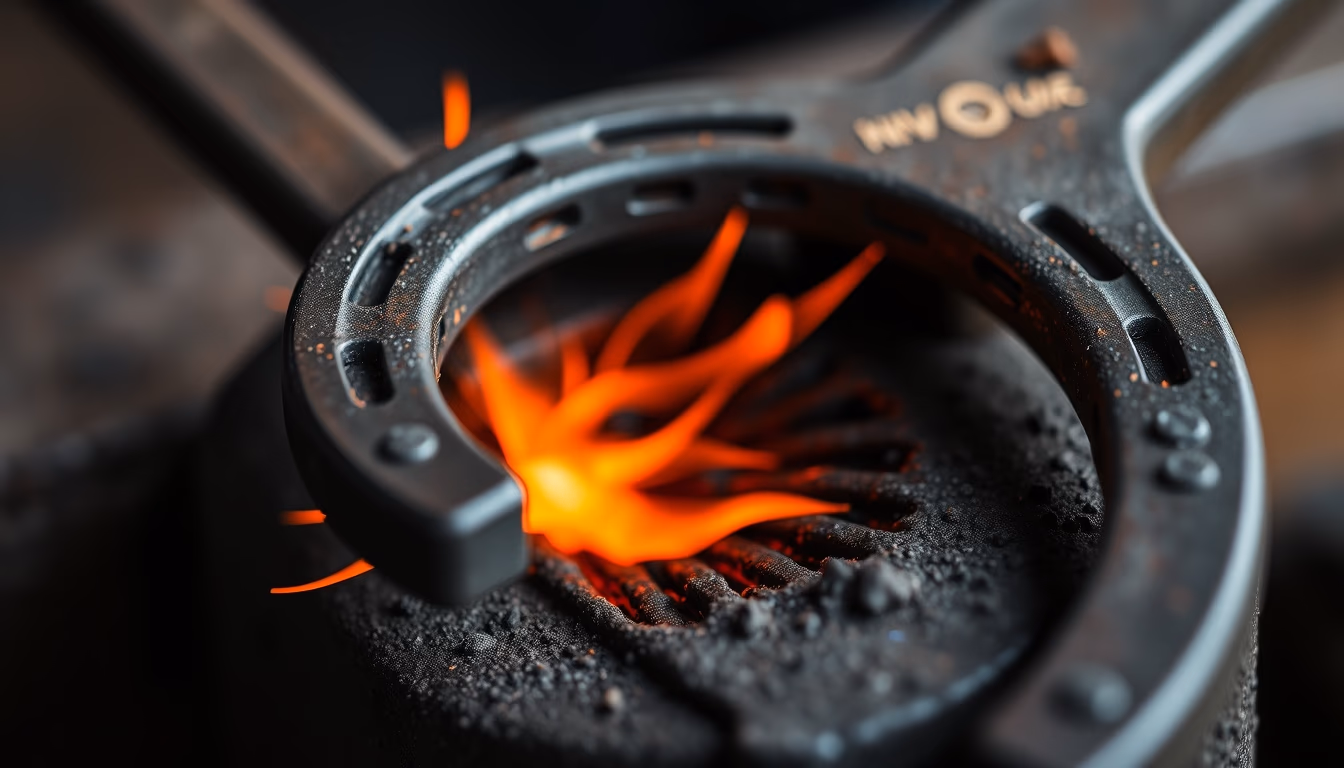 horseshoe iron forge in editorial style