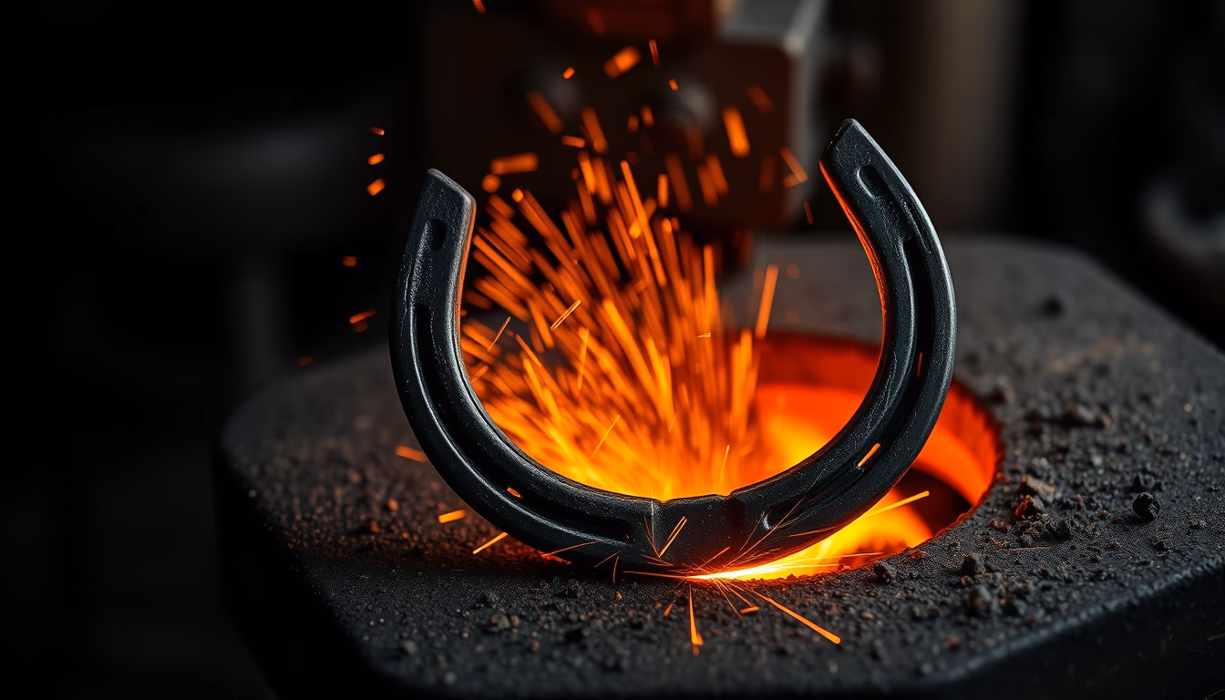 horseshoe iron forge in editorial style