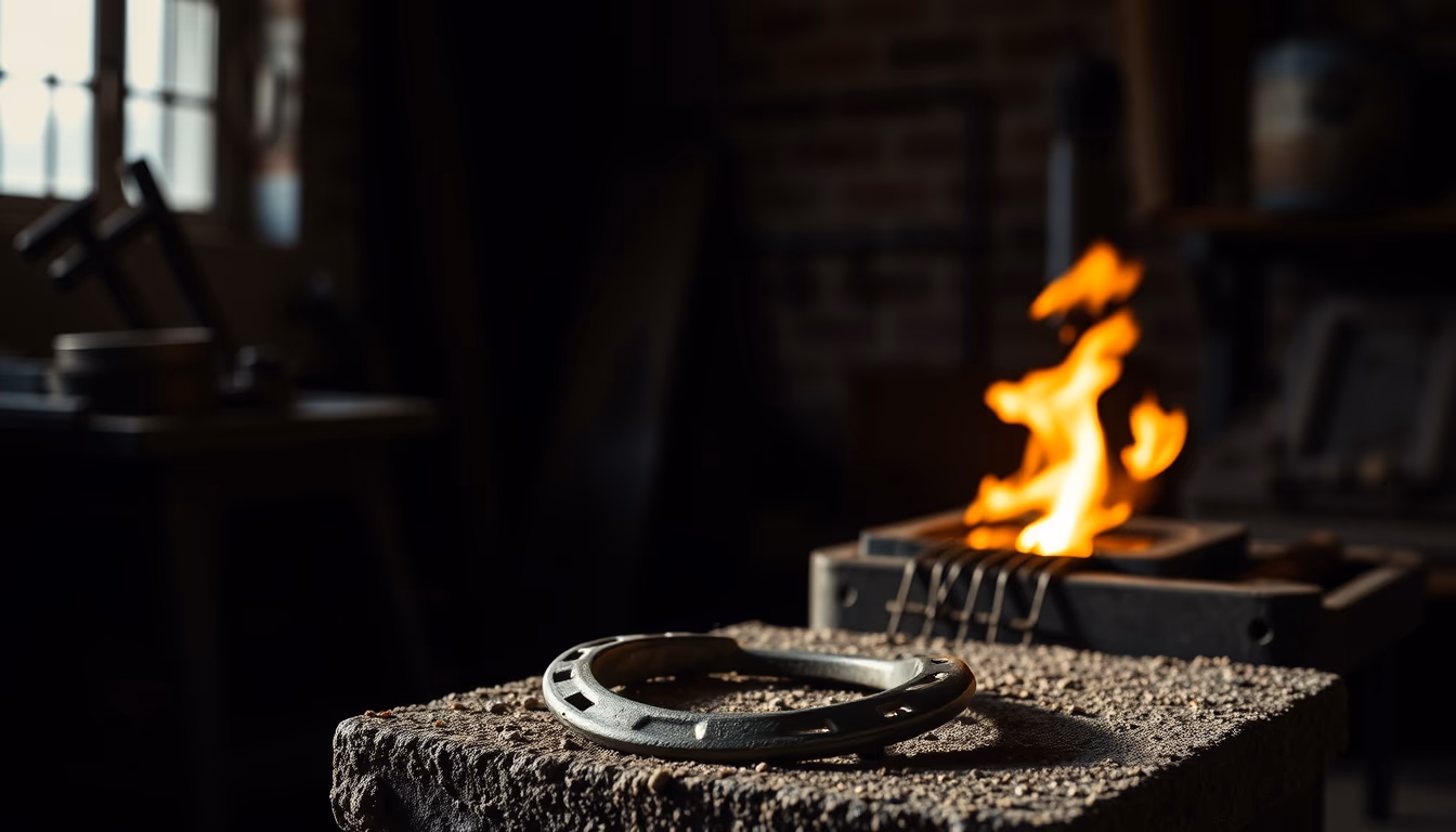 horseshoe iron forge in editorial style