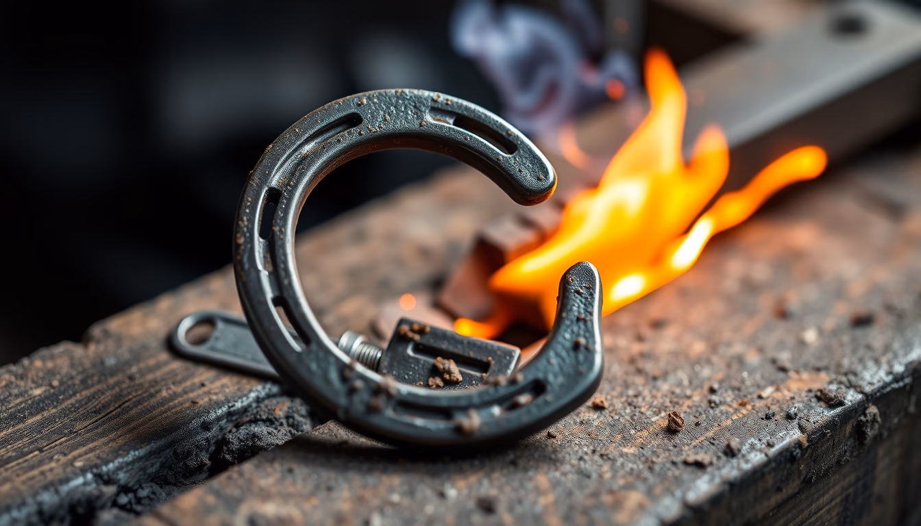 horseshoe iron forge in editorial style