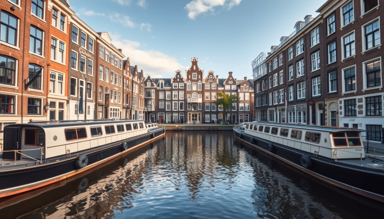 houseboat amsterdam canal in editorial style