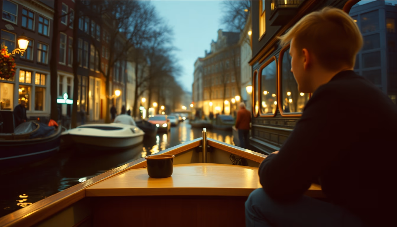 houseboat amsterdam canal in editorial style