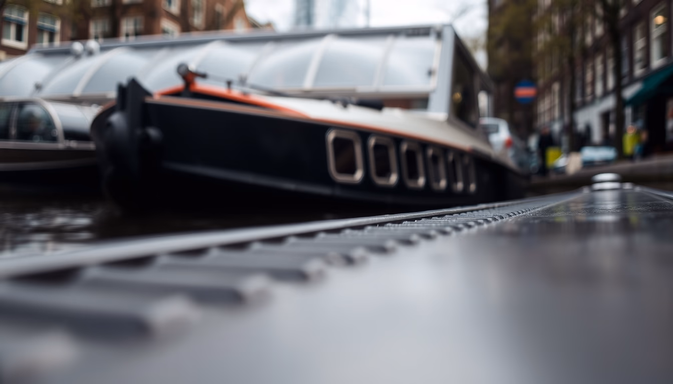 houseboat amsterdam canal in editorial style