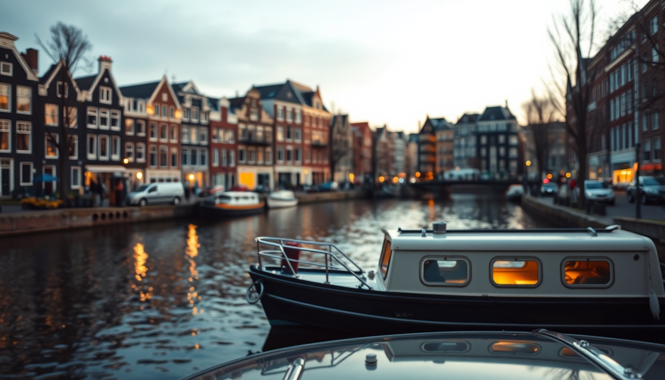 houseboat amsterdam canal in editorial style