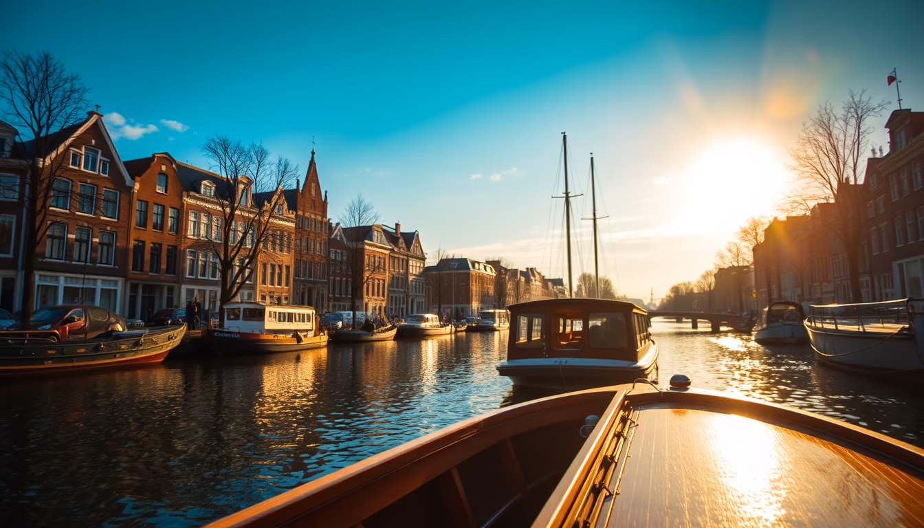 houseboat amsterdam canal in editorial style