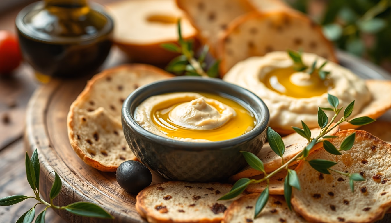 hummus pita olive oil in editorial style