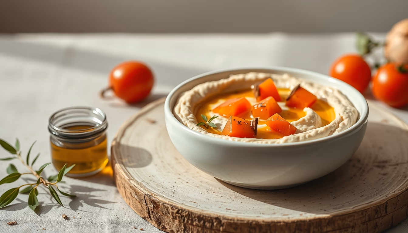 hummus pita olive oil in editorial style