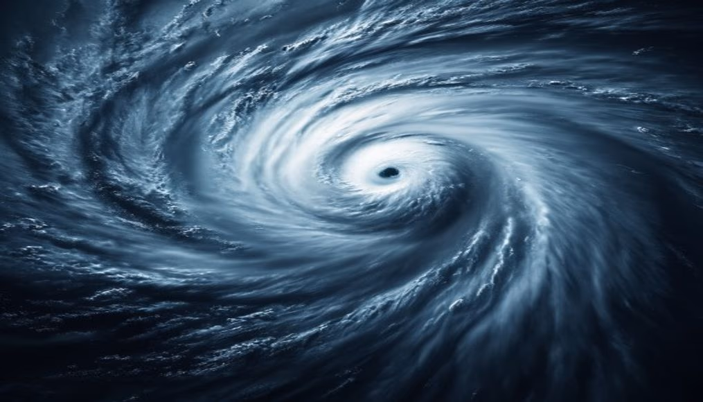 hurricane eye satellite in editorial style