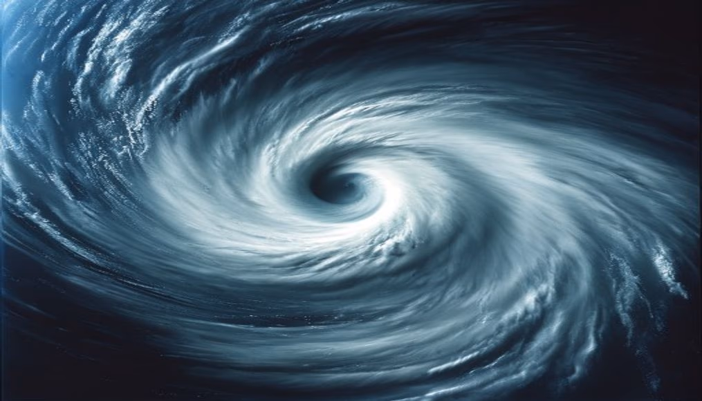 hurricane eye satellite in editorial style