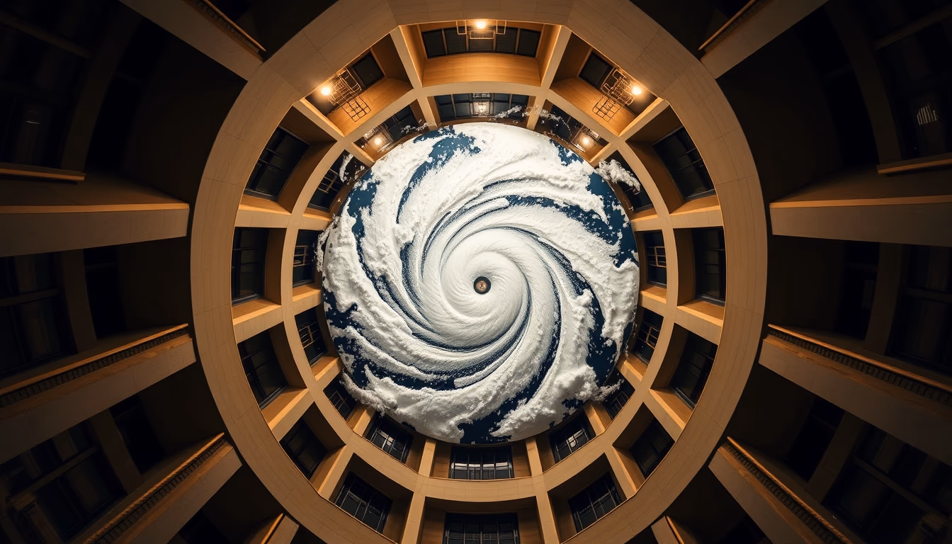 hurricane spiral satellite in editorial style