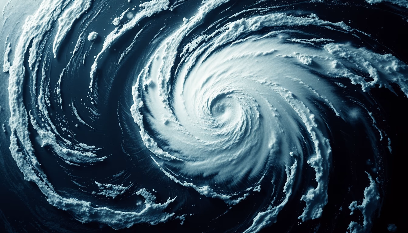 hurricane spiral satellite in editorial style