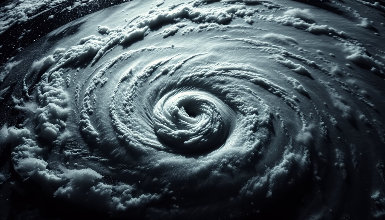 hurricane spiral satellite in editorial style