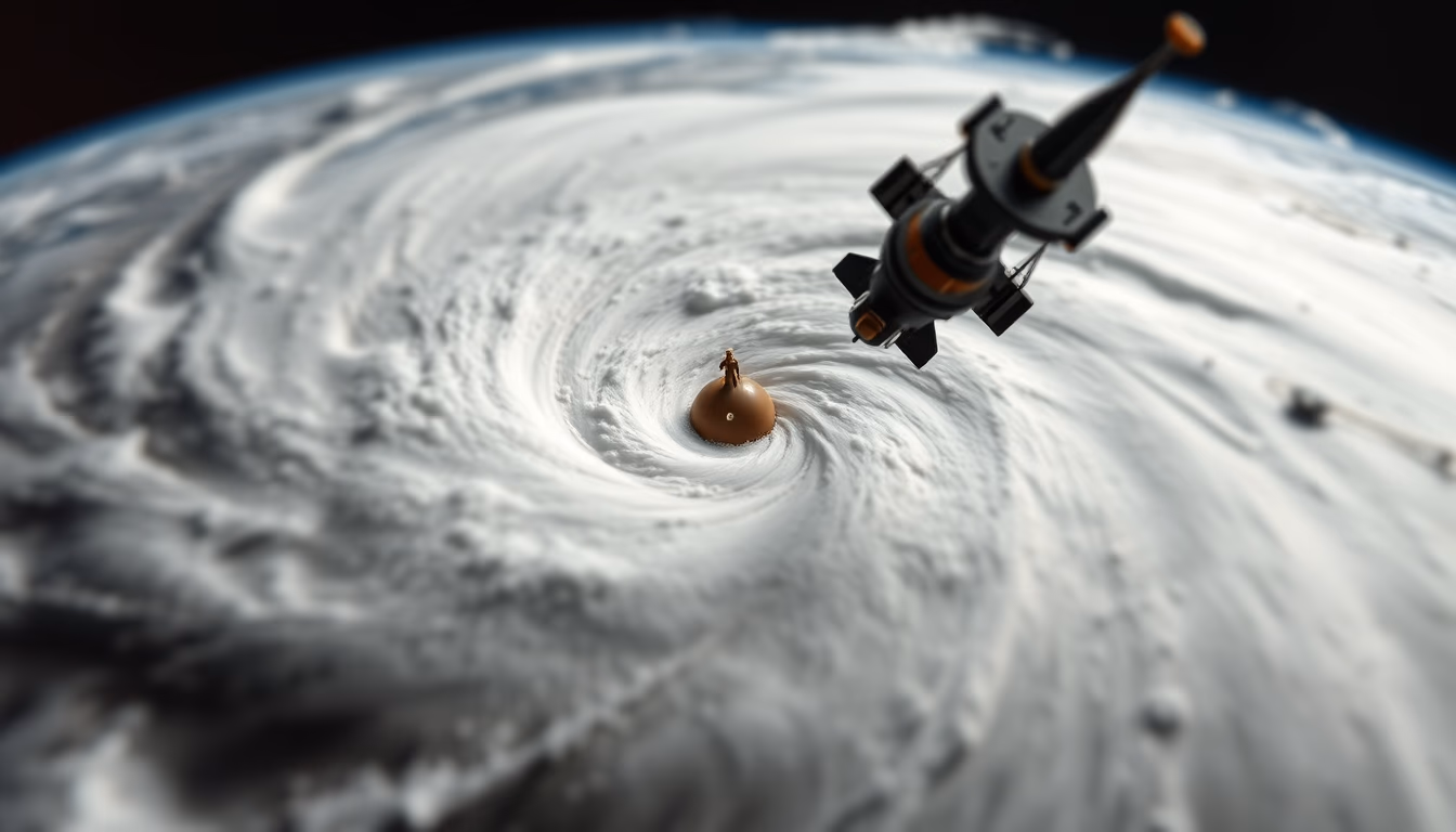 hurricane spiral satellite in editorial style
