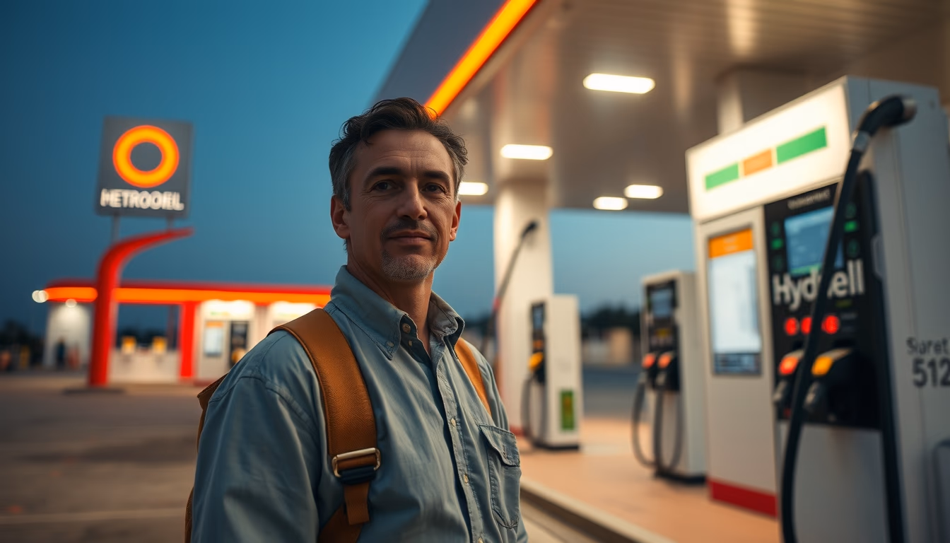 hydrogen fuel station in editorial style