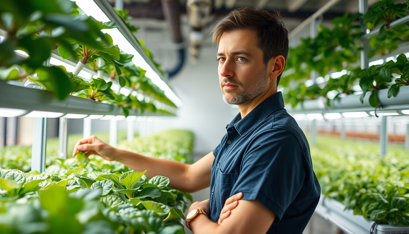 hydroponic vertical farm in editorial style