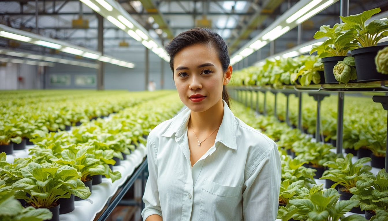 hydroponic vertical farm in editorial style