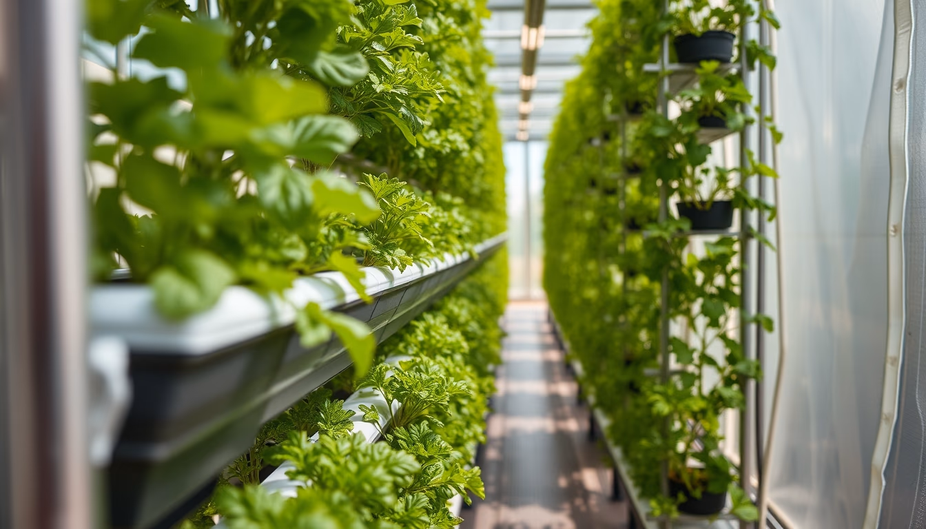 hydroponic vertical farm in editorial style