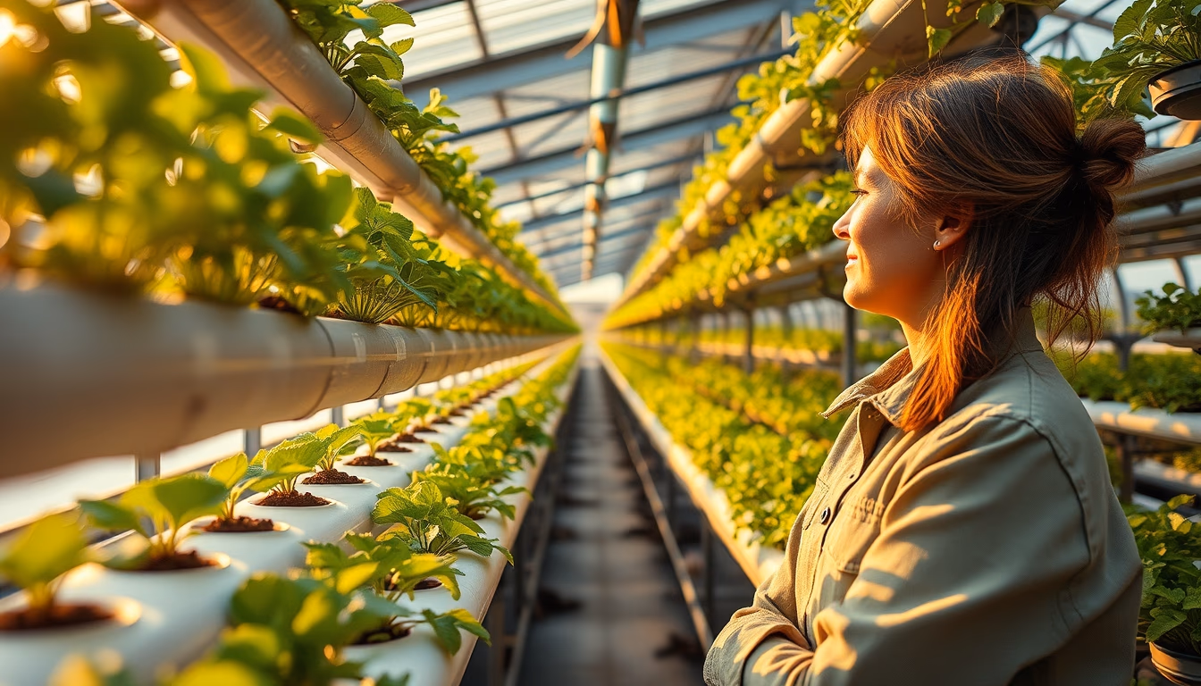 hydroponic vertical farm in editorial style