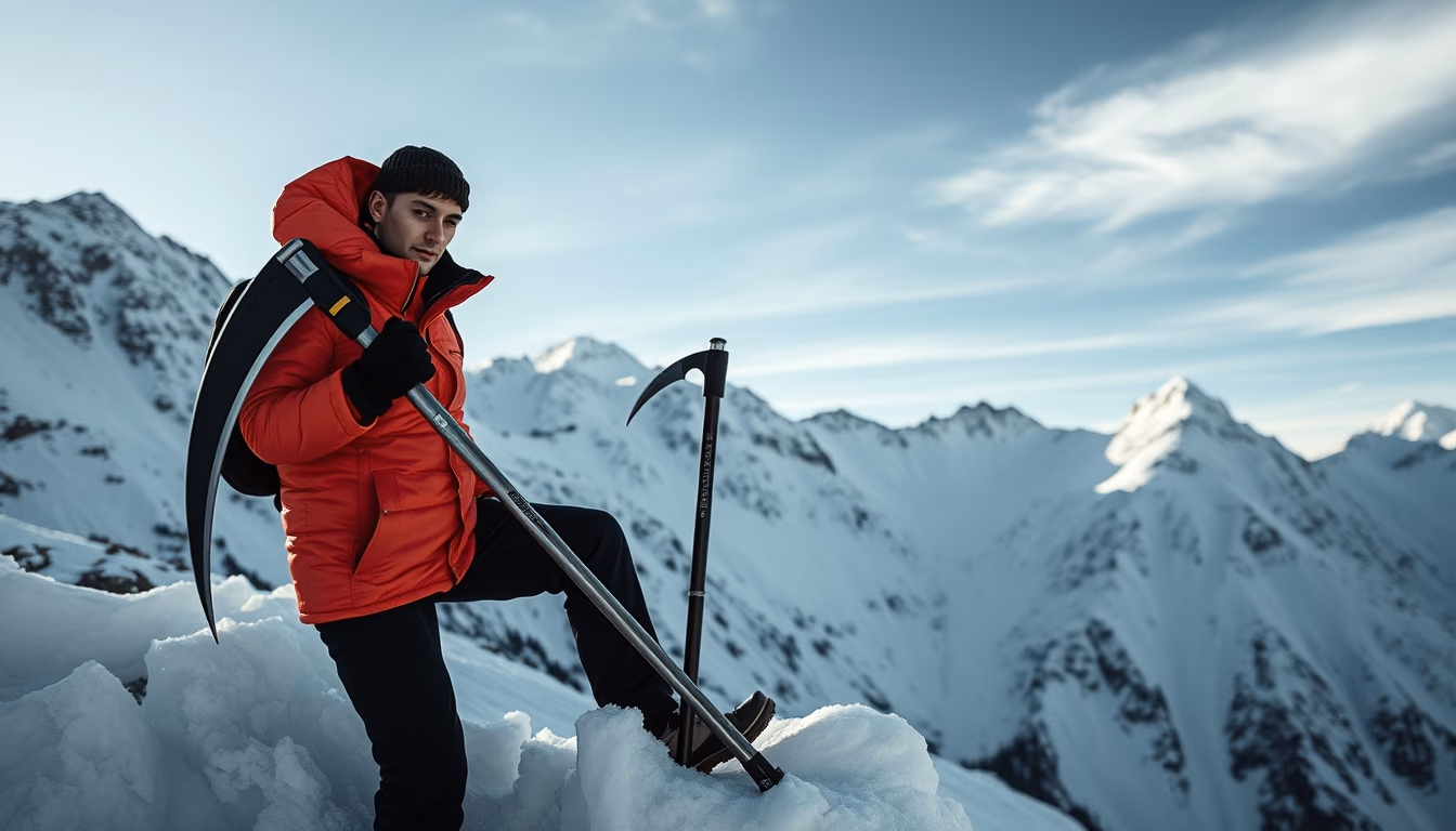ice axe alpine in editorial style