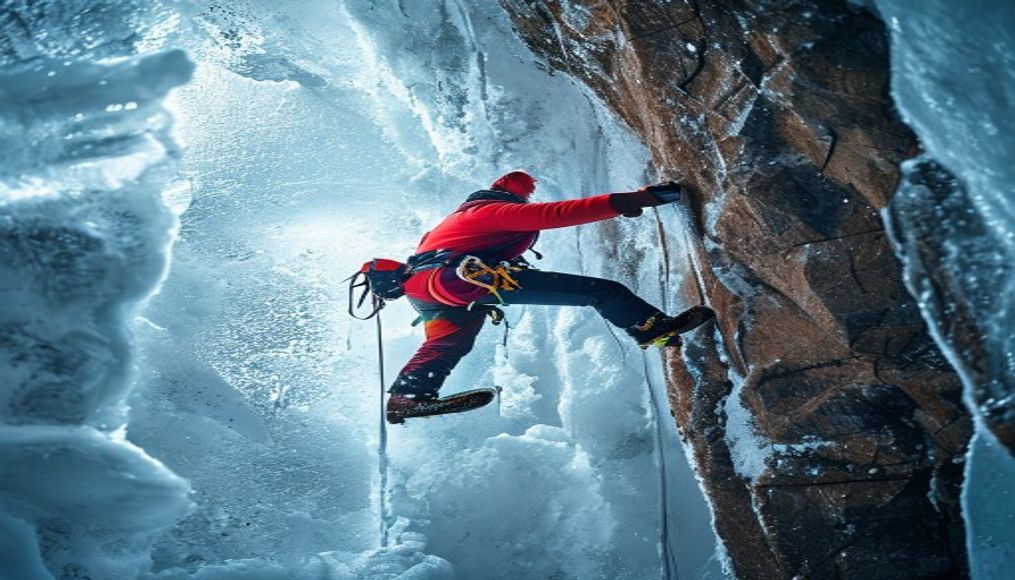 ice climbing wall in editorial style