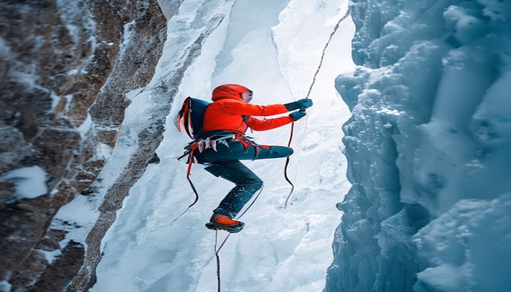 ice climbing wall in editorial style