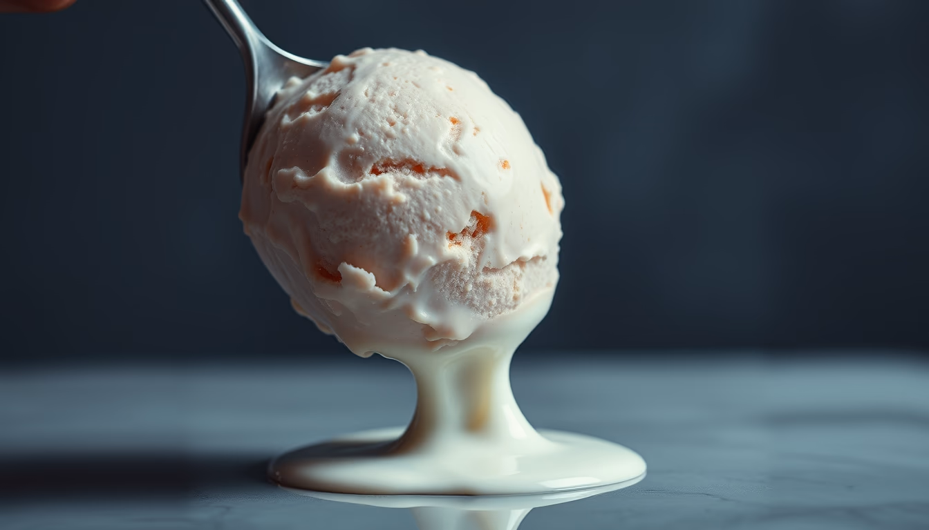 ice cream scoop melting in editorial style