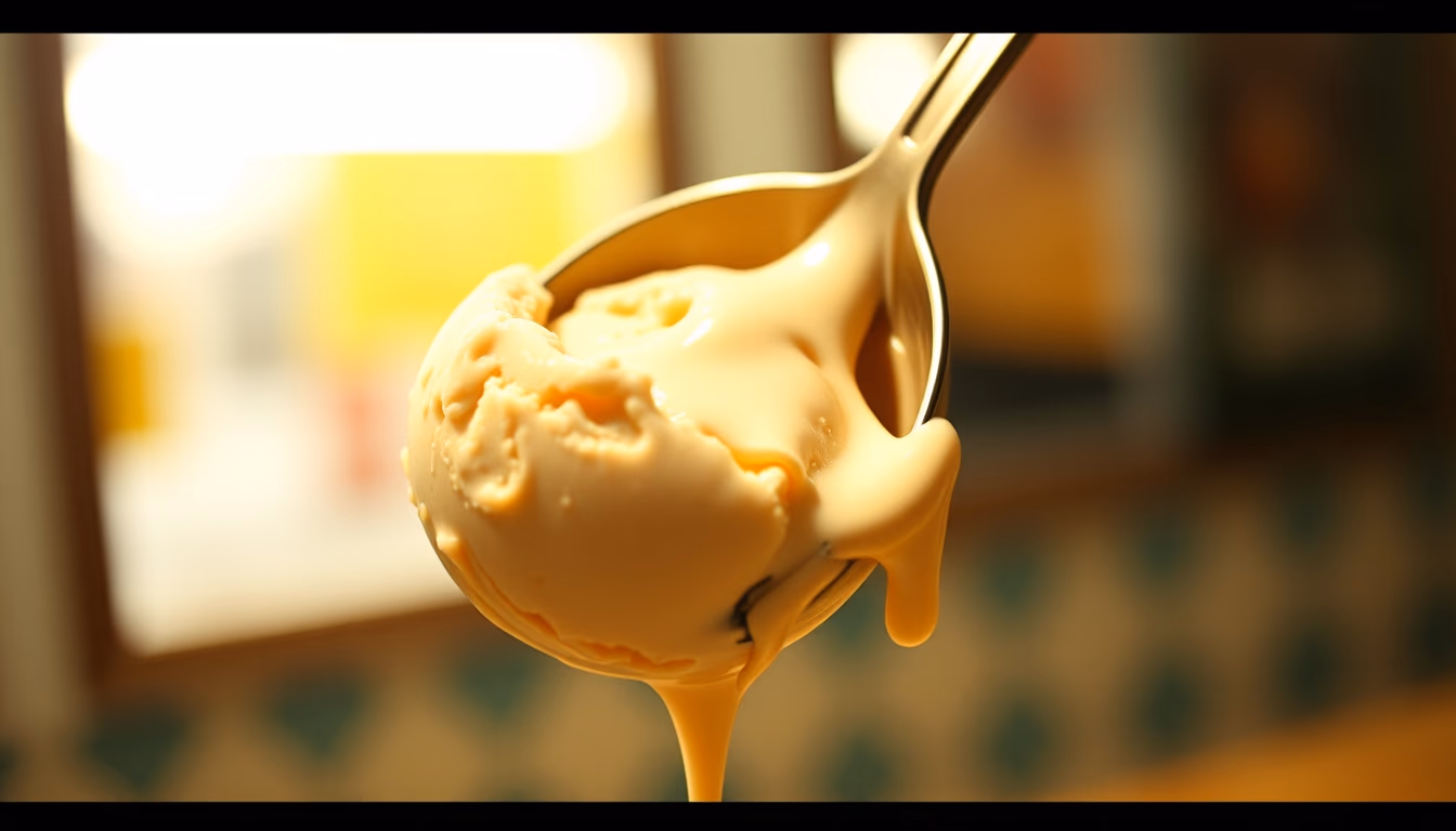 ice cream scoop melting in editorial style