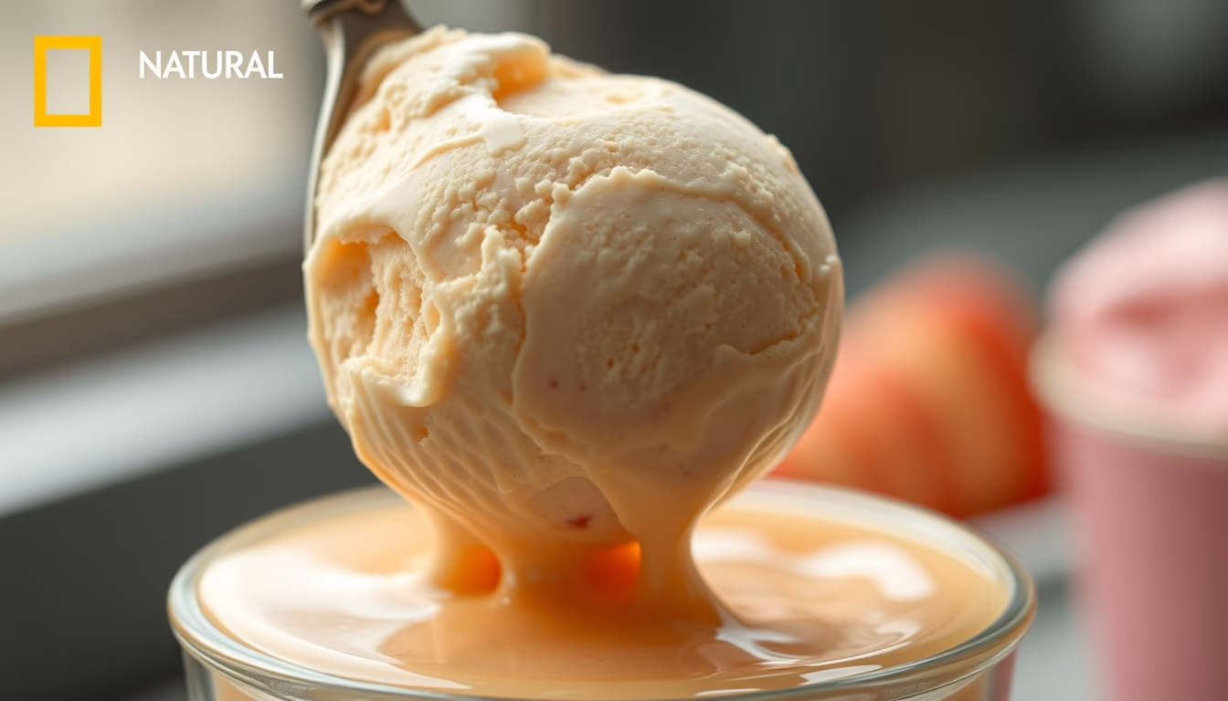 ice cream scoop melting in editorial style