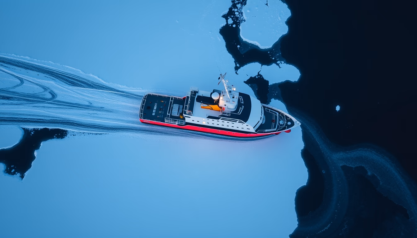 icebreaker arctic ship in editorial style