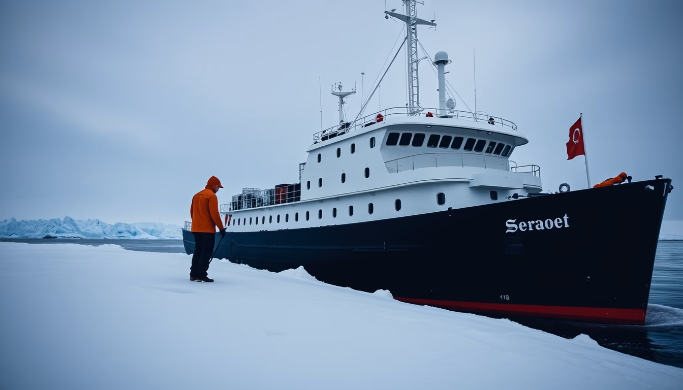 icebreaker arctic ship in editorial style