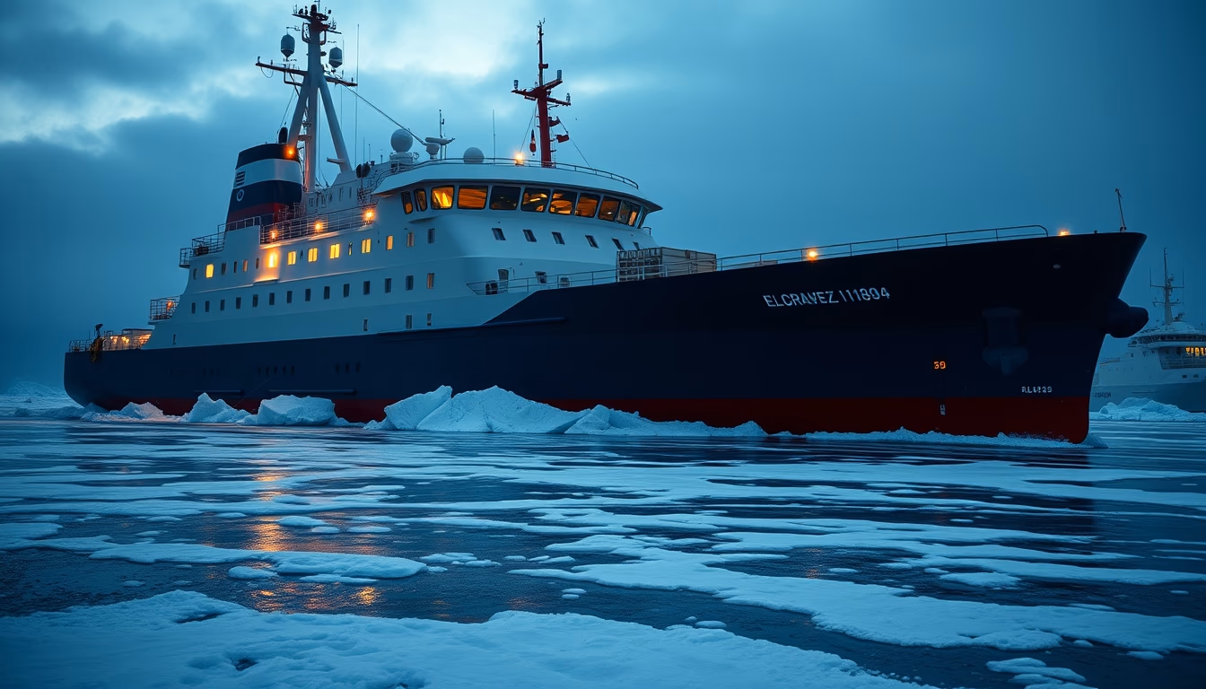 icebreaker arctic ship in editorial style