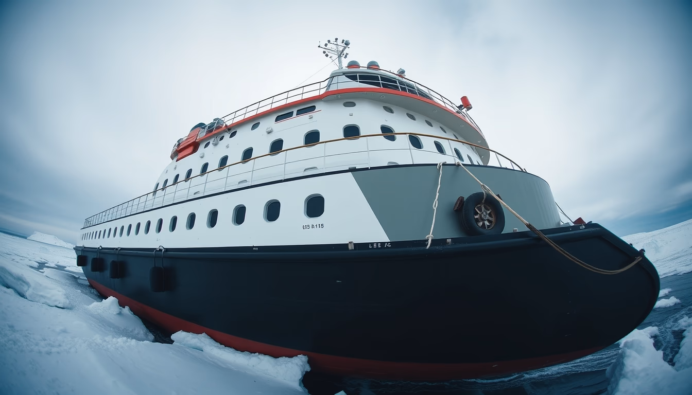 icebreaker arctic ship in editorial style